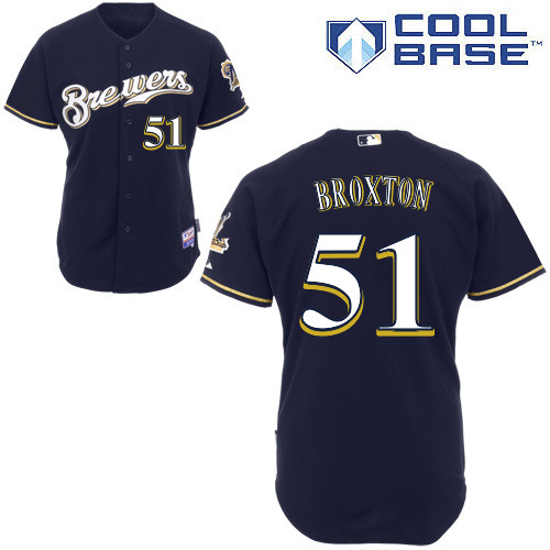 Jonathan Broxton #51 Youth Baseball Jersey-Milwaukee Brewers Authentic Alternate Navy Cool Base MLB Jersey